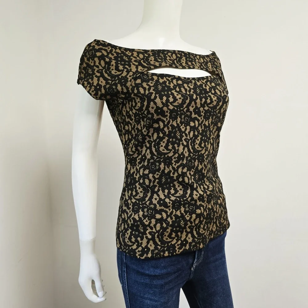 Michael Michael Kors Off Shoulder Top Size S Jacquard Lace Cutout Cap Sleeve NWT